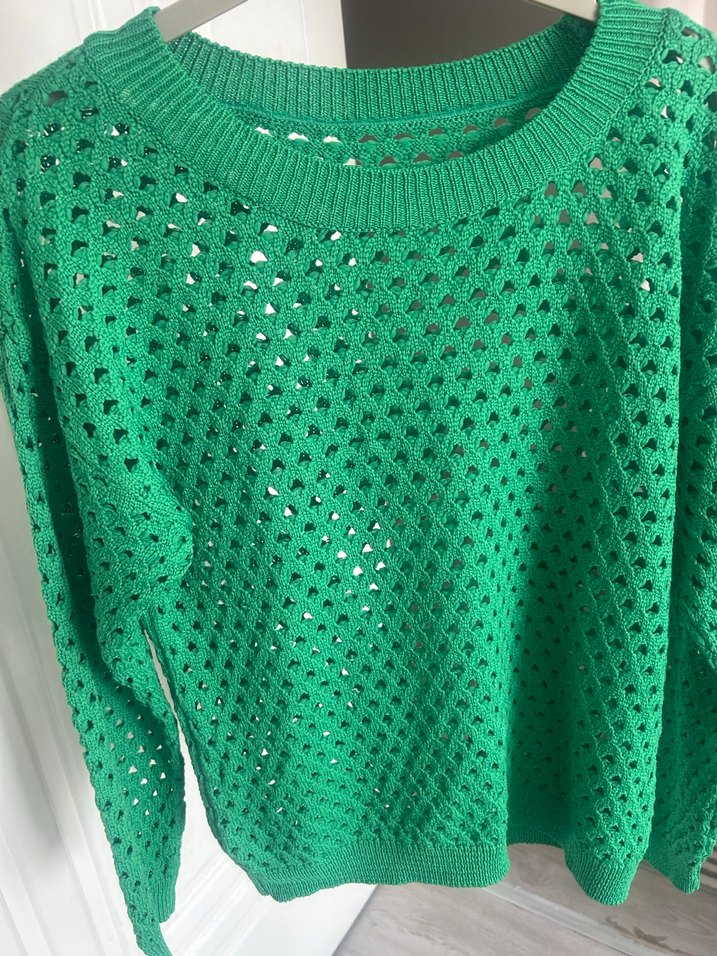 Yeşil Örgü Bohem Kadın Kazak - Görsel 3