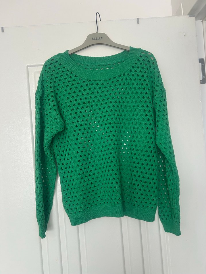 Yeşil Örgü Bohem Kadın Kazak - Görsel 2