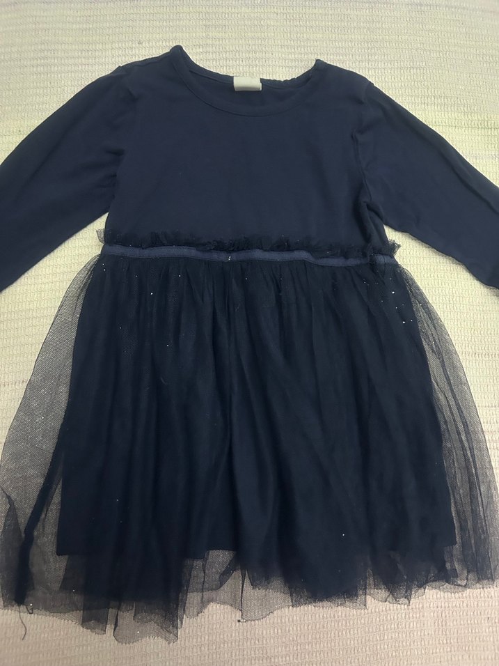 Uzun Kollu Koyu Mavi Kız Elbisesi - Görsel 2