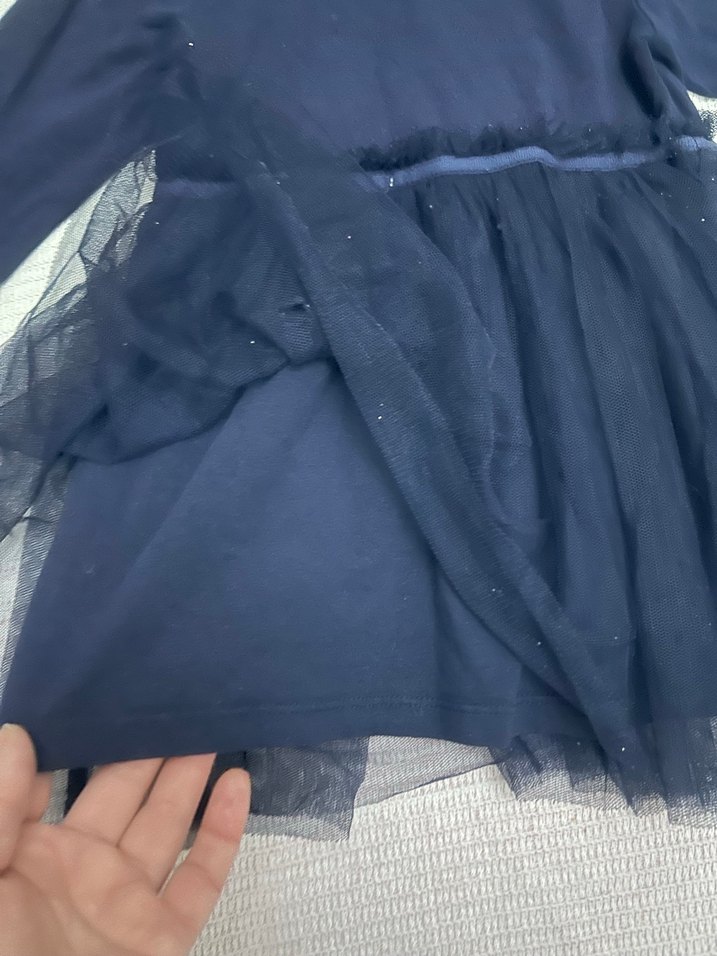 Uzun Kollu Koyu Mavi Kız Elbisesi - Görsel 3