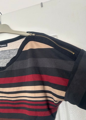 Çizgili Midi Triko Elbise - Görsel 4