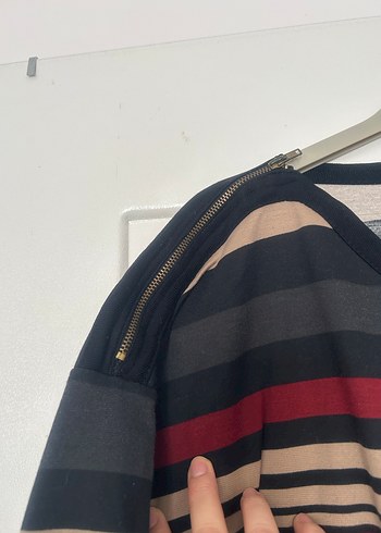 Çizgili Midi Triko Elbise - Görsel 3