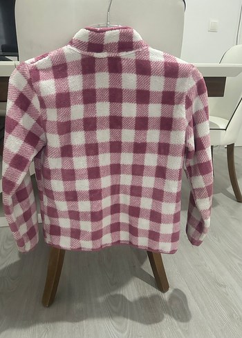 Kız Çocuk Pembe Ekose Desenli Düğmeli Ceket - Görsel 4
