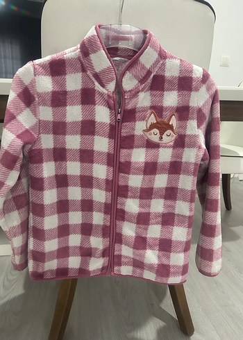 Kız Çocuk Pembe Ekose Desenli Düğmeli Ceket - Görsel 2