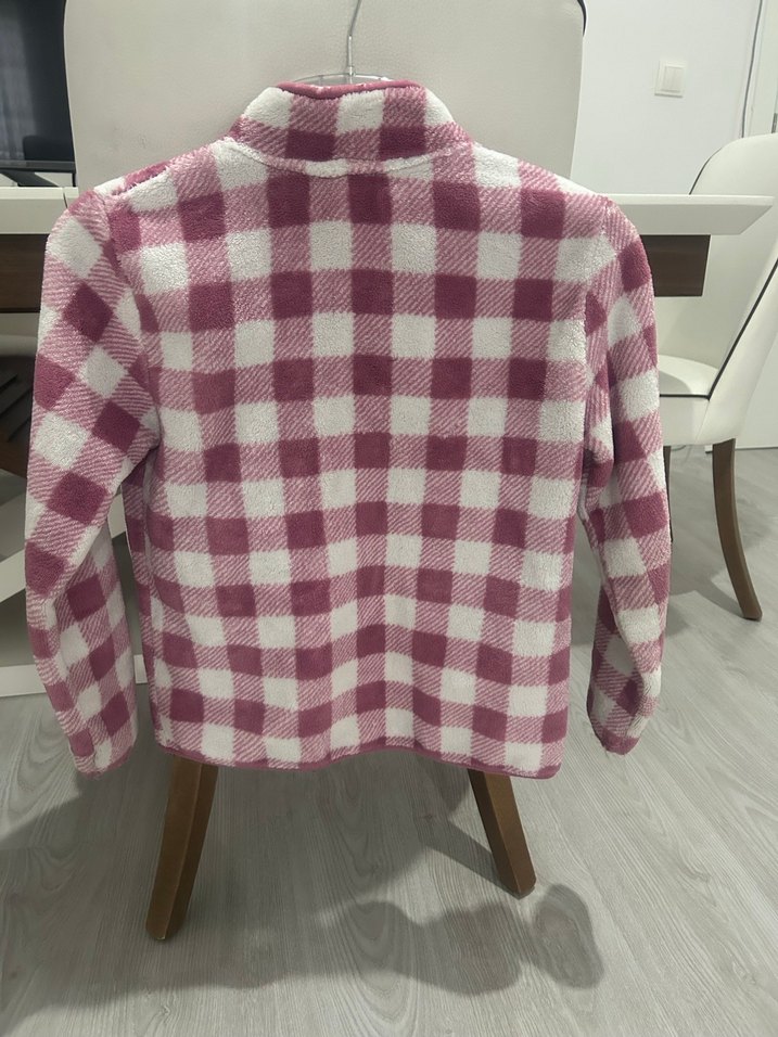 Kız Çocuk Pembe Ekose Desenli Düğmeli Ceket - Görsel 4