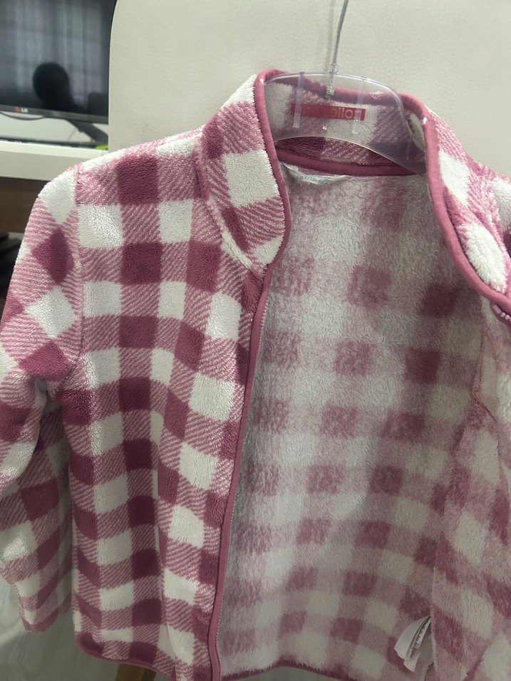 Kız Çocuk Pembe Ekose Desenli Düğmeli Ceket - Görsel 5