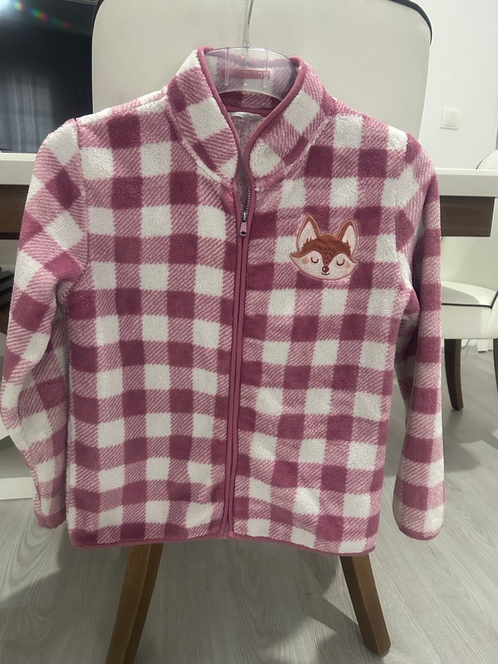 Kız Çocuk Pembe Ekose Desenli Düğmeli Ceket - Görsel 2