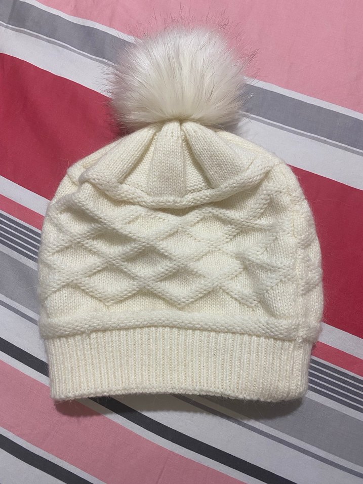 Beyaz Örgü Kadın Bere Ponponlu - Görsel 3