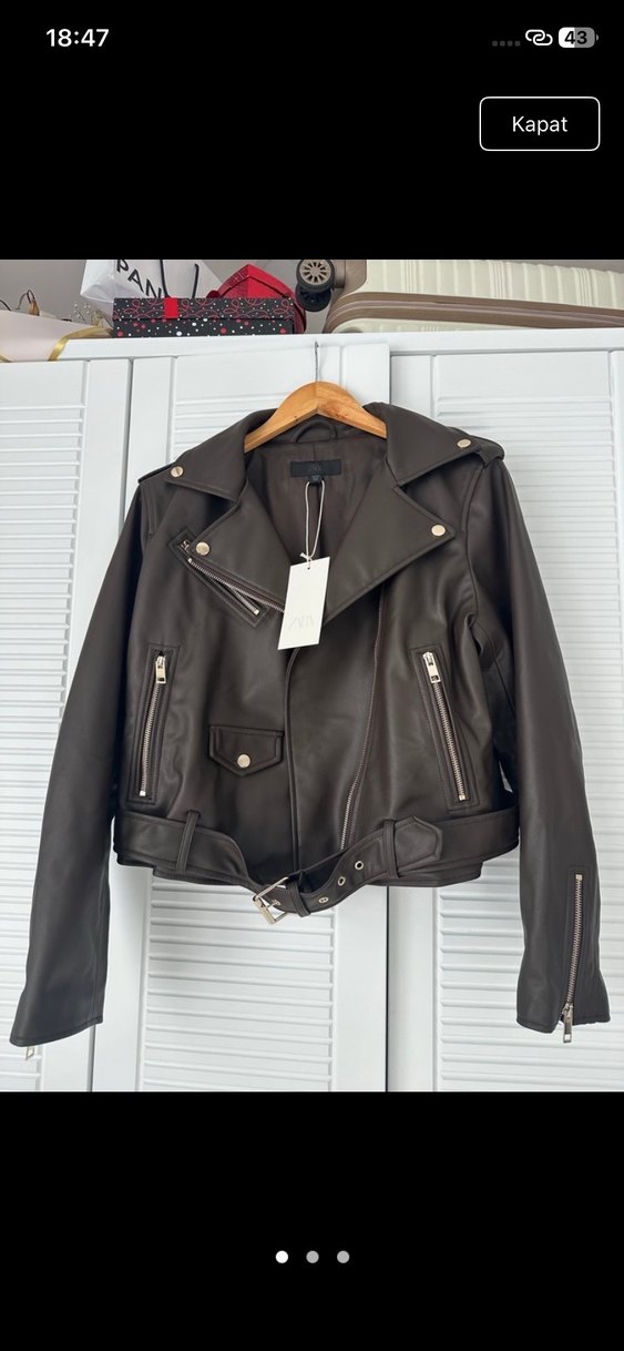 Zara kahverengi deri ceket - Görsel 2
