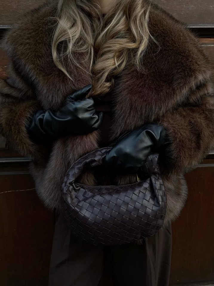 Kahverengi Suni Kürk Detaylı Kadın Ceket - Görsel 2