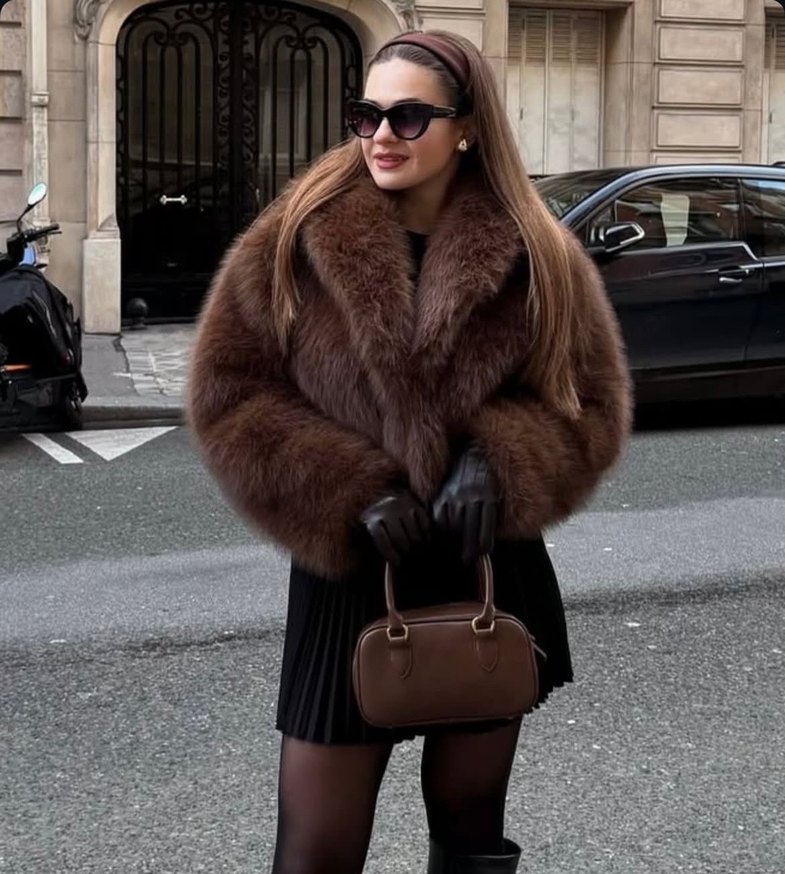 Kahverengi Suni Kürk Detaylı Kadın Ceket - Görsel 3