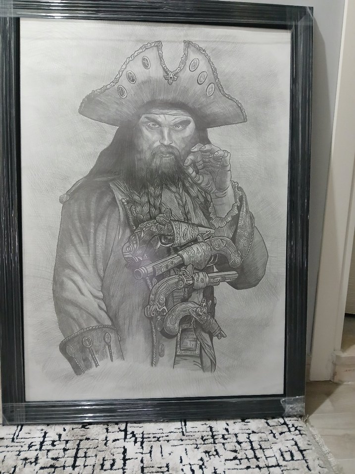 karayip korsanları kara sakalın karakalem tablosu - Görsel 2