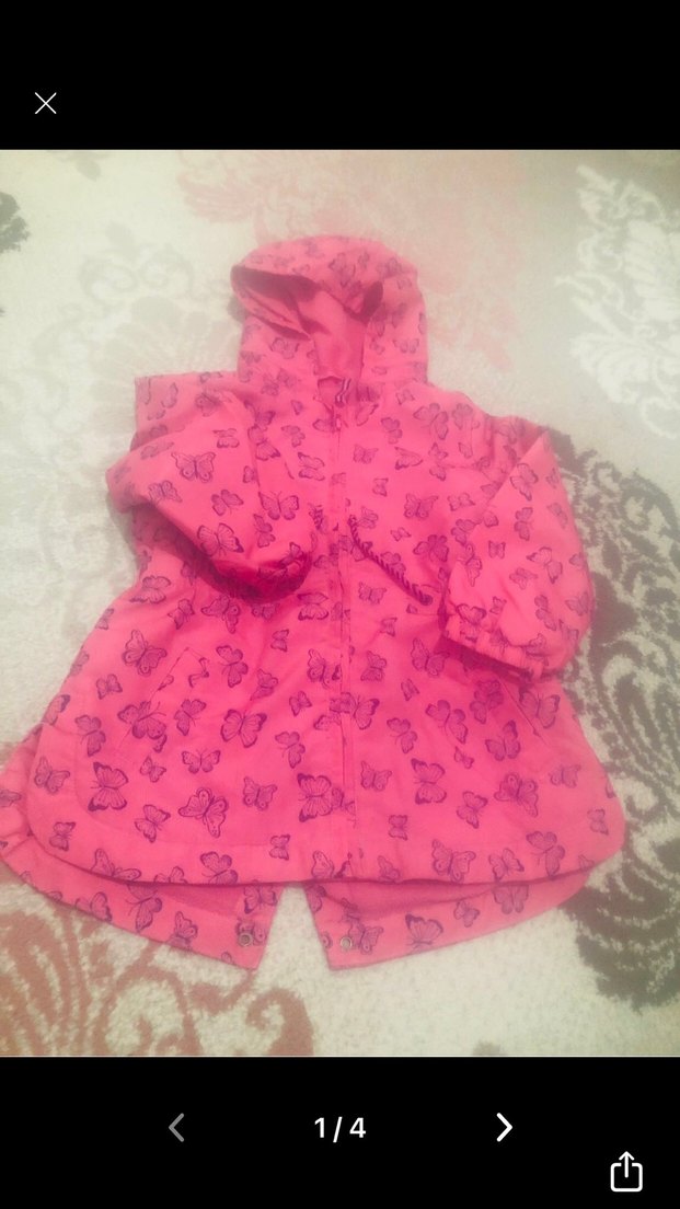 Kız Çocuk Pembe Kapüşonlu Baskılı Mont - Görsel 2