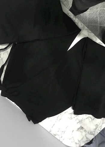 Siyah Kadın Uzun Drapeli Kumaş Pantolon - Görsel 2