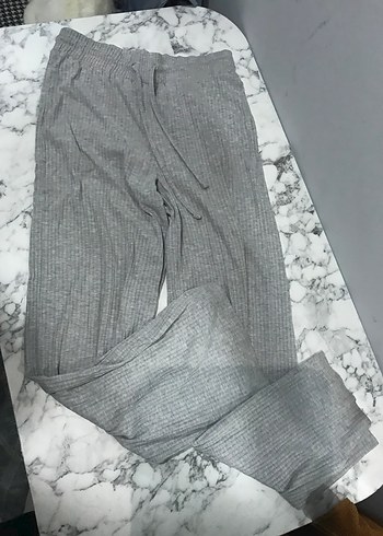 Gri Keten Pilili Geniş Kesim Kadın Pantolon - Görsel 2