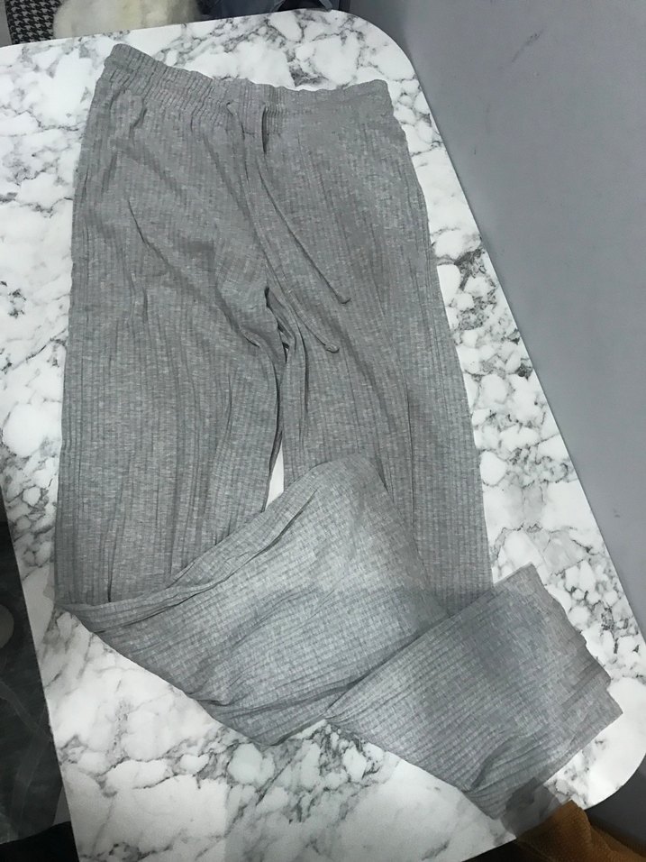 Gri Keten Pilili Geniş Kesim Kadın Pantolon - Görsel 2