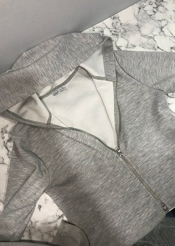 Gri Fermuarlı V Yaka Hamile Sweatshirt - Görsel 2