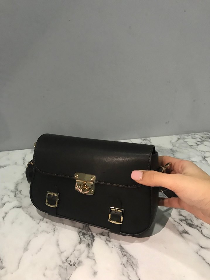 Klasik kahverengi Deri Tokalı Kadın Çanta - Görsel 3