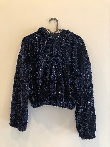 Crop lacivert pullu sweatshirt