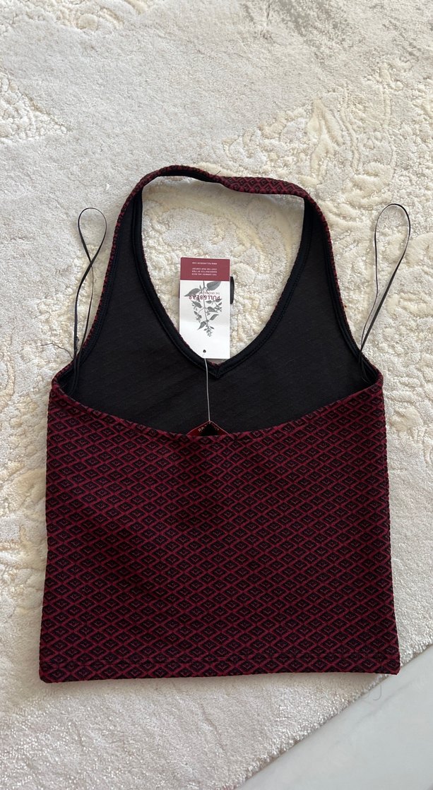 Bordo V Yaka Örgü Kadın Süveter - Görsel 2