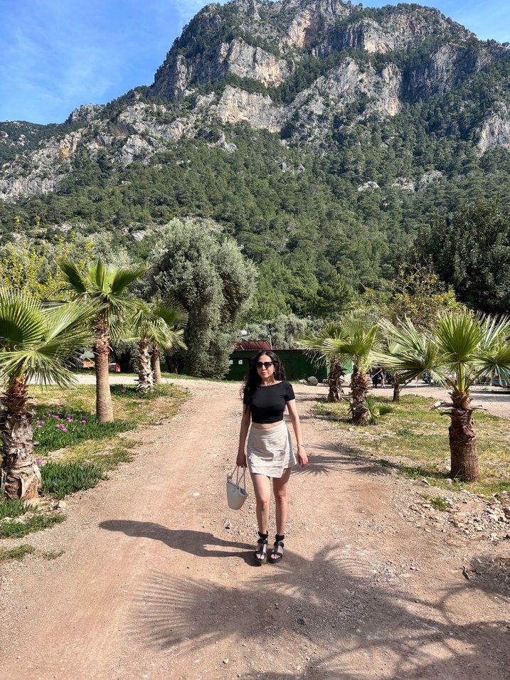 Bohem Tarz Mini Leopar Desenli Krem  Etek - Görsel 3