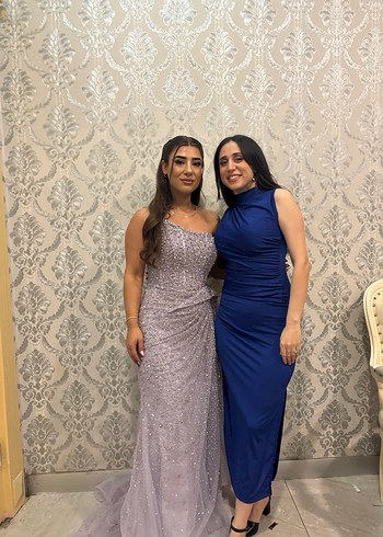 Lacivert uzun  elbise - Görsel 2