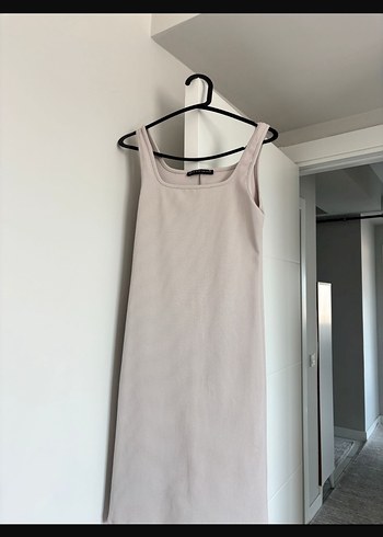 Bej Kolsuz Midi Elbise - Görsel 2