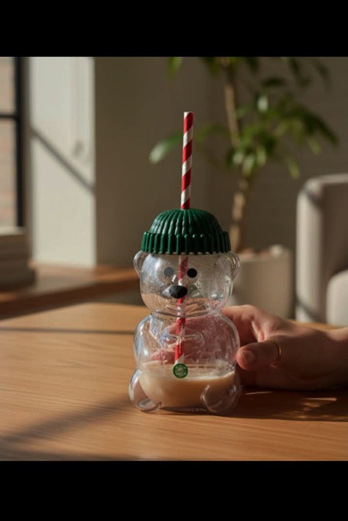 Renkli Ayı Figürlü Bardak ve Pipet - Görsel 5