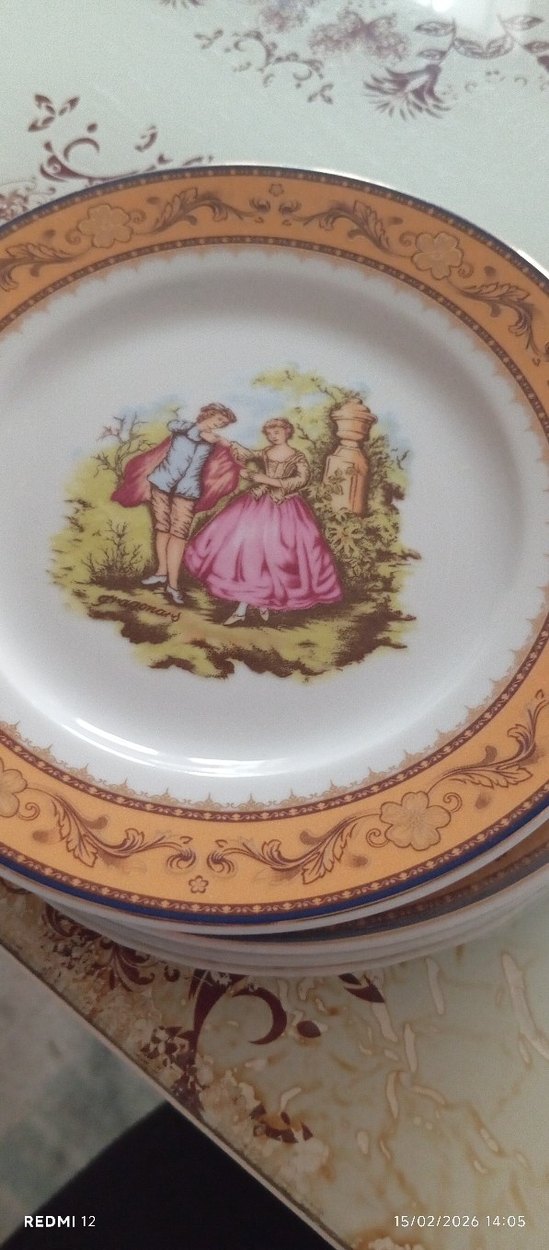 Parlak Çok Renkli Desenli pasta Tabak Seti 5li boyu 17 cm - Görsel 2