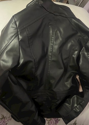 Kadın Siyah Parlak Deri Biker Ceket - Görsel 5