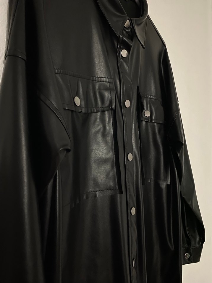 Düğmeli Siyah Deri Kadın Ceket - Görsel 2