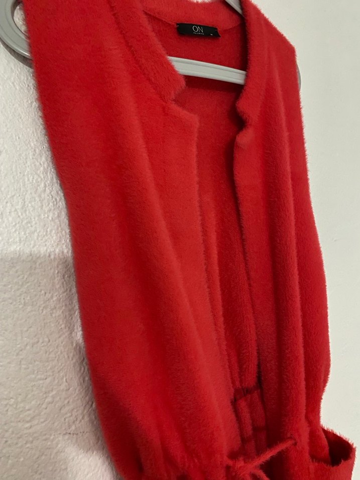 Kırmızı Kemerli Midi Kadın Yelek - Görsel 2