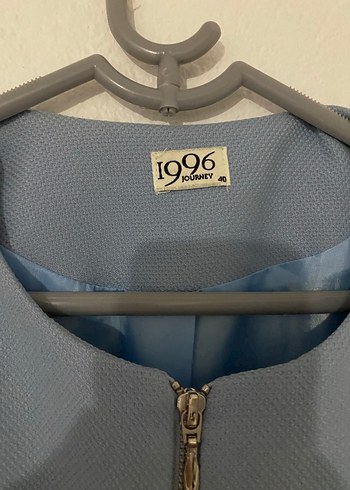 Düz Kesim, Fermuarlı Kadın Mavi Ceket - Görsel 3