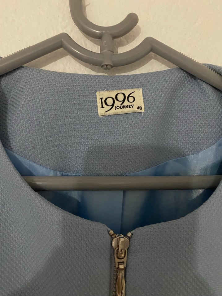 Düz Kesim, Fermuarlı Kadın Mavi Ceket - Görsel 3