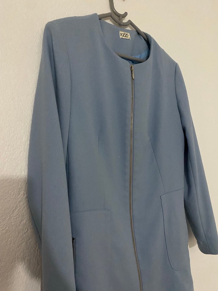 Düz Kesim, Fermuarlı Kadın Mavi Ceket - Görsel 2