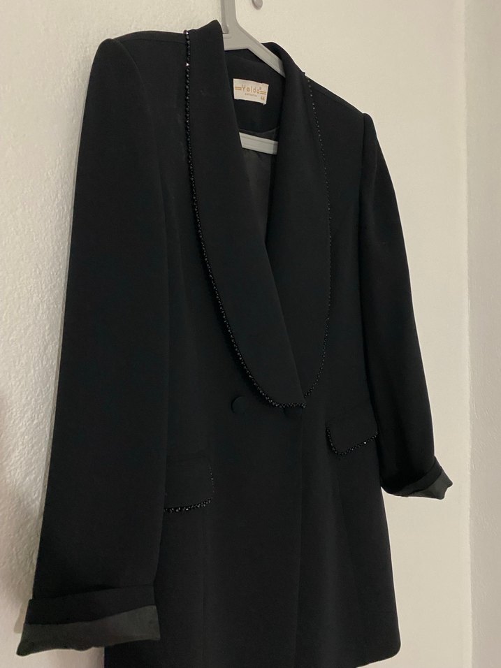 Düğmeli Siyah Uzun Kadın Blazer Ceket - Görsel 2