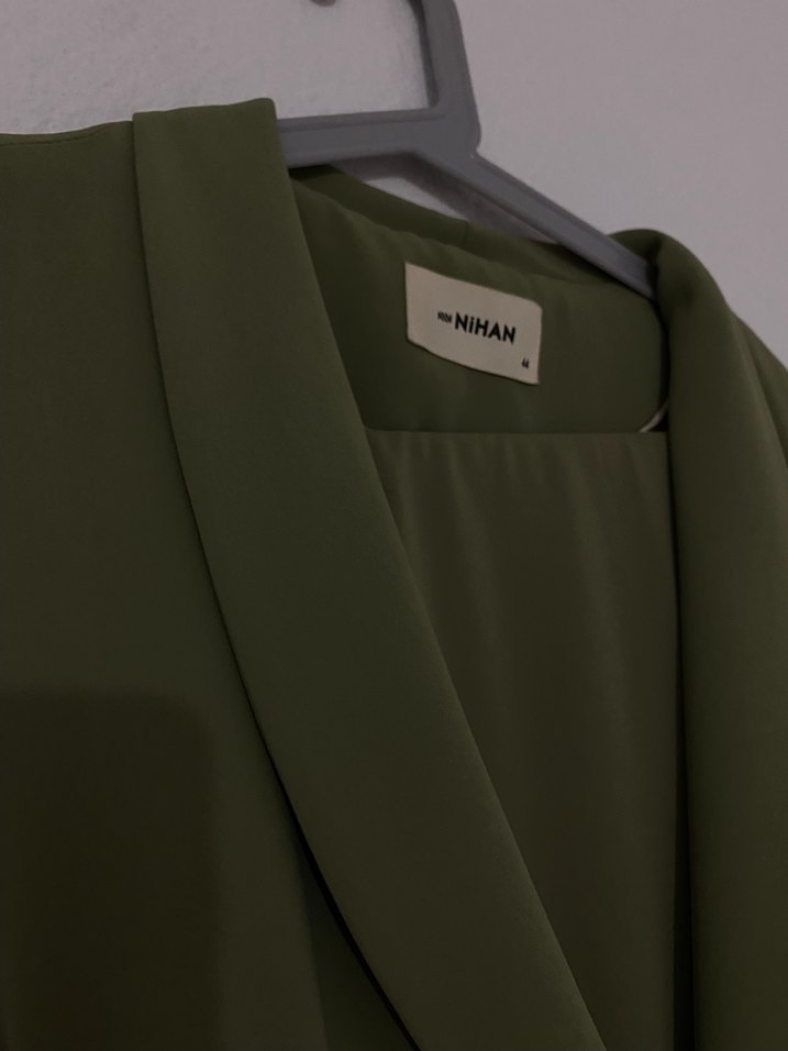 Kemerli Midi Kadın Yelek+ pantolon  - Haki - Görsel 2