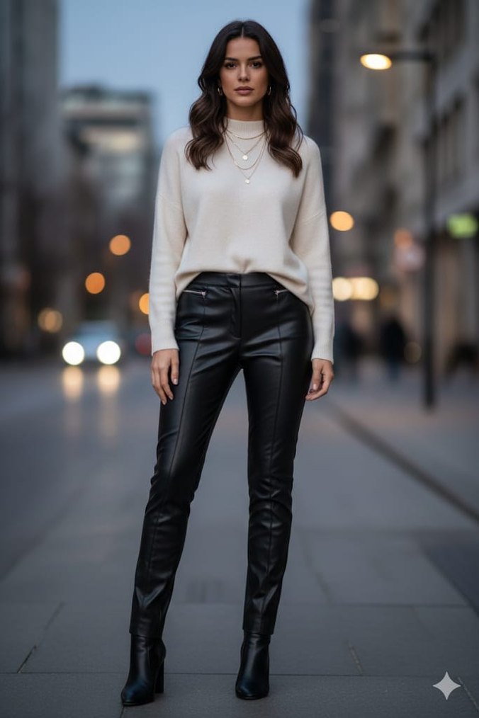 Siyah Mini Deri etek 
straplez saten bluz - Görsel 4