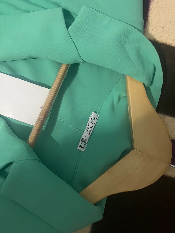 Turkuaz Drapeli V Yaka Mini Elbise - Görsel 2