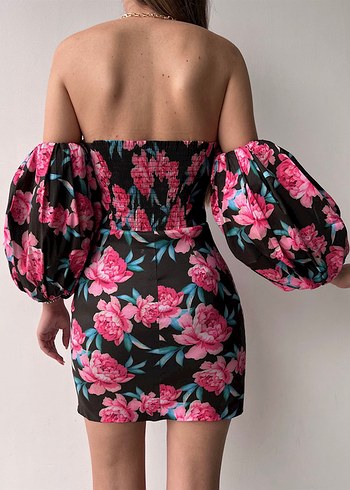 Çiçek Desenli Straplez Mini Elbise - Görsel 2