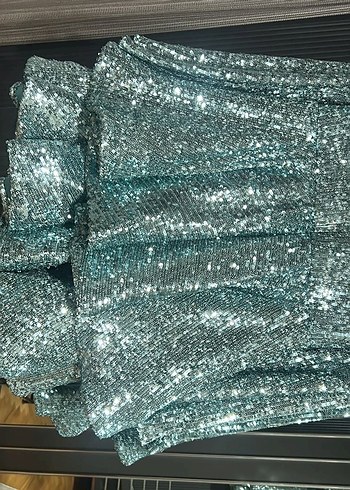 Gira Official Mint İspanyol Kol Detaylı Mini V Yaka Abiye Elbise - Görsel 3