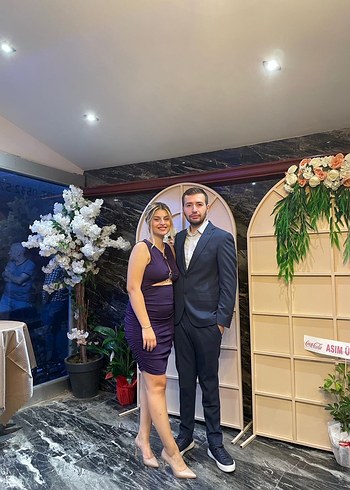 Mor Drapeli V Yaka Kısa Elbise - Görsel 4