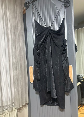 Kısa Siyah Drapeli Kadın Elbise - Görsel 4