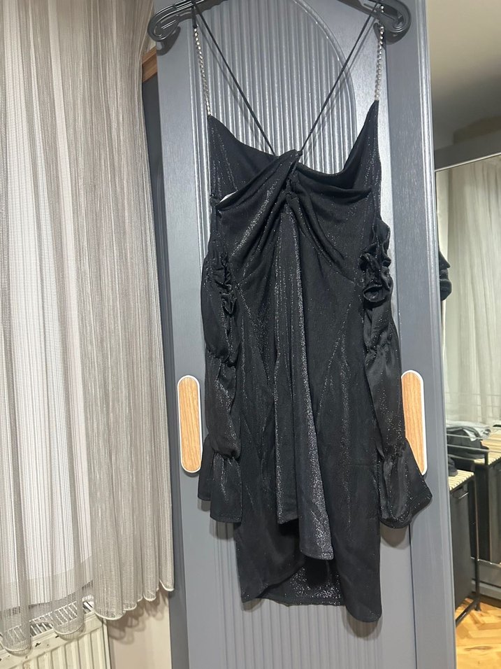 Kısa Siyah Drapeli Kadın Elbise - Görsel 4