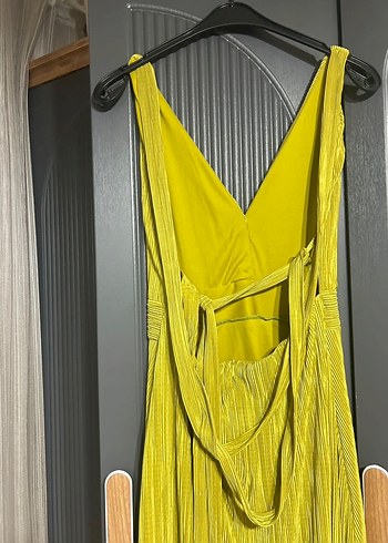 Yağ Yeşili Pilili Uzun Kadın Elbise - Görsel 5