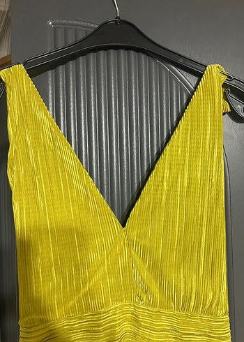 Yağ Yeşili Pilili Uzun Kadın Elbise - Görsel 2