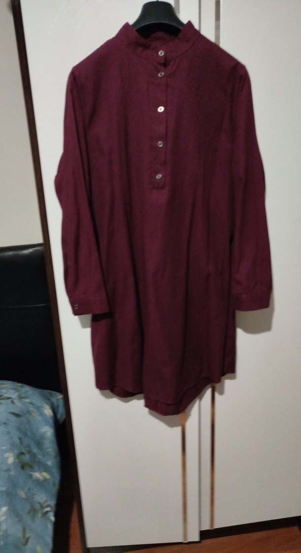 Bordo Düğmeli Uzun Kollu Midi Tunik - Görsel 3