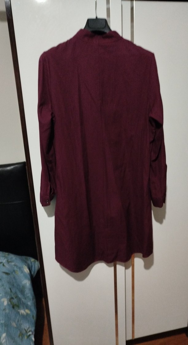 Bordo Düğmeli Uzun Kollu Midi Tunik - Görsel 4