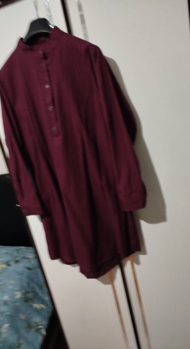 Bordo Düğmeli Uzun Kollu Midi Tunik - Görsel 2