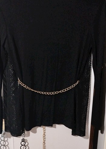 Zincir Detaylı Siyah Uzun Kollu Gotik Bluz - Görsel 6